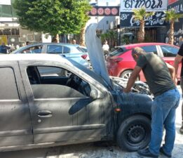 Düzce’de seyir halindeki araçta yangın çıktı