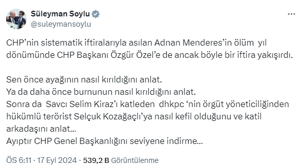 Özel’in “mafya” suçlamasına Soylu’dan yanıt: Sen önce ayağının, burnunun nasıl kırıldığını anlat