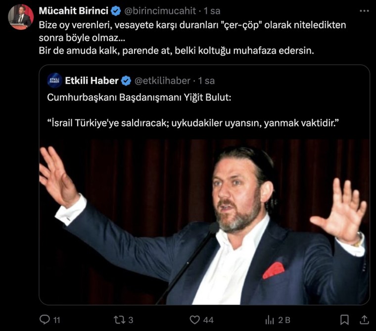 Yiğit Bulut’un ‘İsrail Türkiye’ye saldıracak’ çıkışı AKP’yi karıştırdı! Mehmet Metiner ve Mücahit Birinci’den peş peşe tepki: ‘O başdanışman sıfatını taşıyan…’