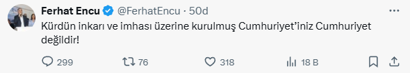 Eski HDP’li vekil Ferhat Encü’den skandal 29 Ekim paylaşımı