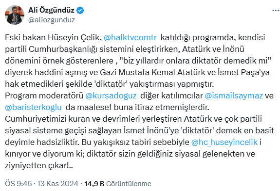 AK Parti kurucusu Hüseyin Çelik’ten Atatürk için skandal “diktatör” çıkışı